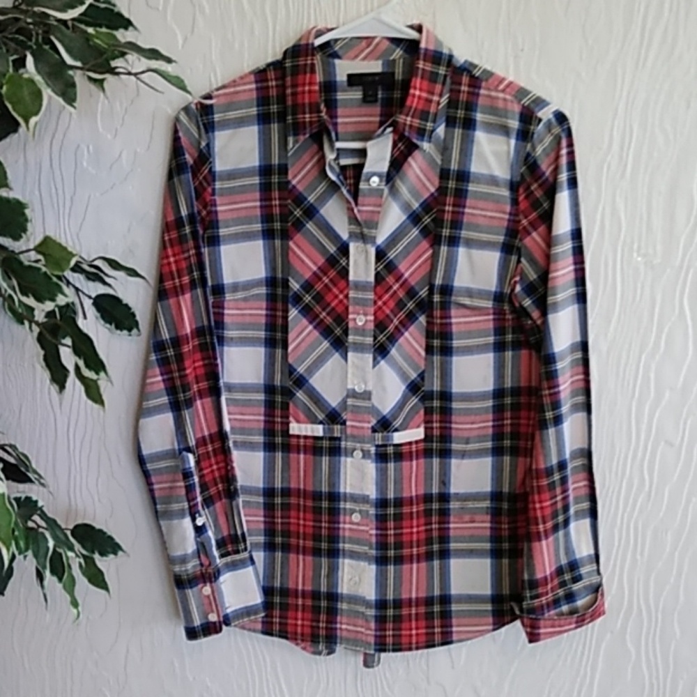 J.Crew Christmas plaid button-down top size 2